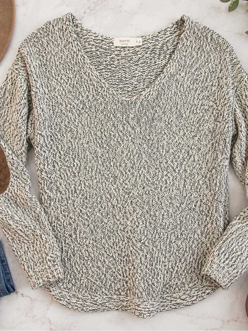 Harper Heritage Marled Knit Elbow Patch Sweater – Size Small